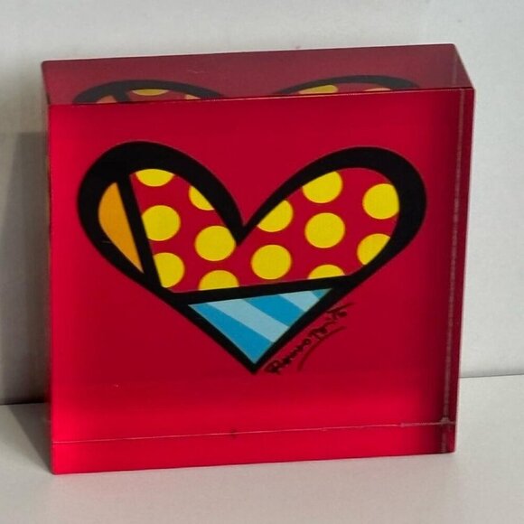 Britto Other - Britto Gift Craft Yellow Dots Glass Heart Paper Weight Red Size 3x3